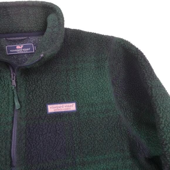 Vineyard Vines Pullover Mens Medium Blackwatch Plaid Sherpa Fleece Half Zip - Picture 7 of 16
